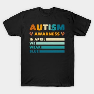 Retro In April We Wear Blue Puzzle Autism Awareness Month T-Shirt